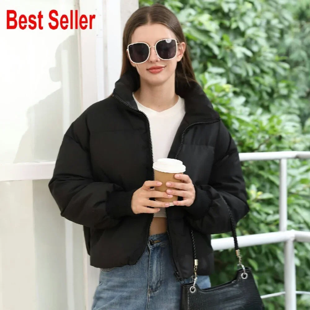 Cropped Puffer Jacket Quilted Oversized Y2K Chic Winter Coat Outerwear